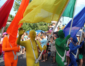 people wearing colorful body suits outside provincetown art association and museum cape cod