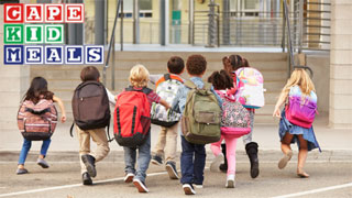 group kids going school carrying pack bag cape cod meal