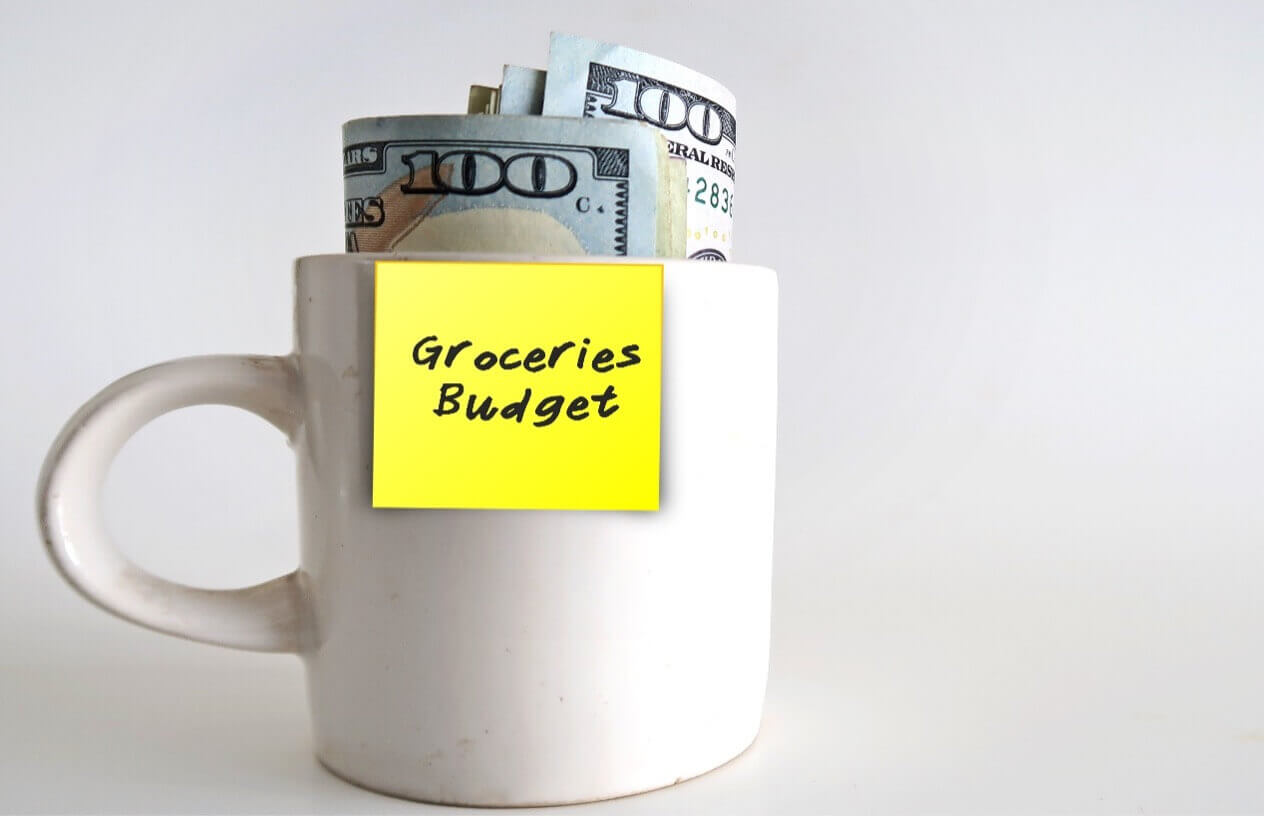groceries budget money inside coffee cup cape cod