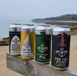 photo hog island beer display outside beach background