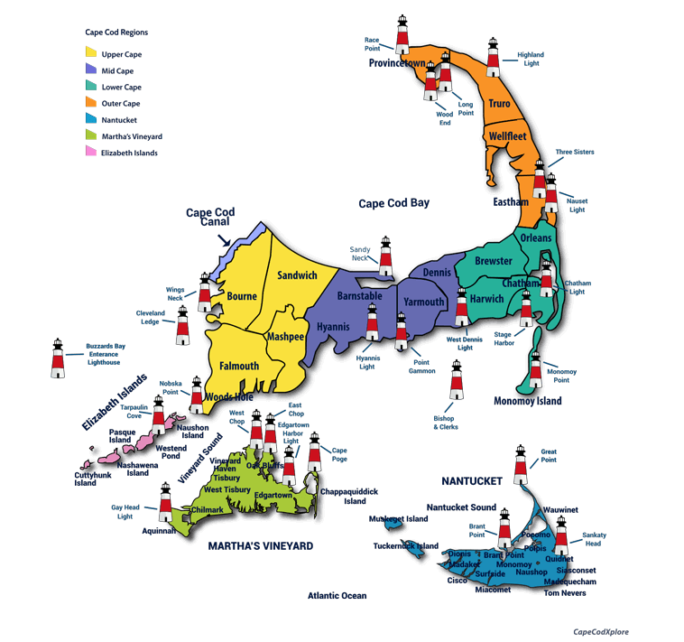 cape cod lighthouses map