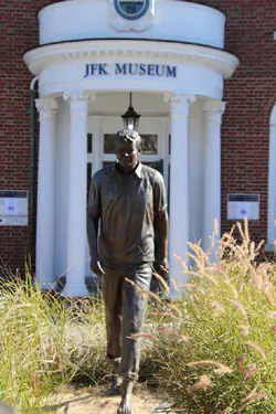 jenny f. kennedy statue outside museum entrance cape cod island